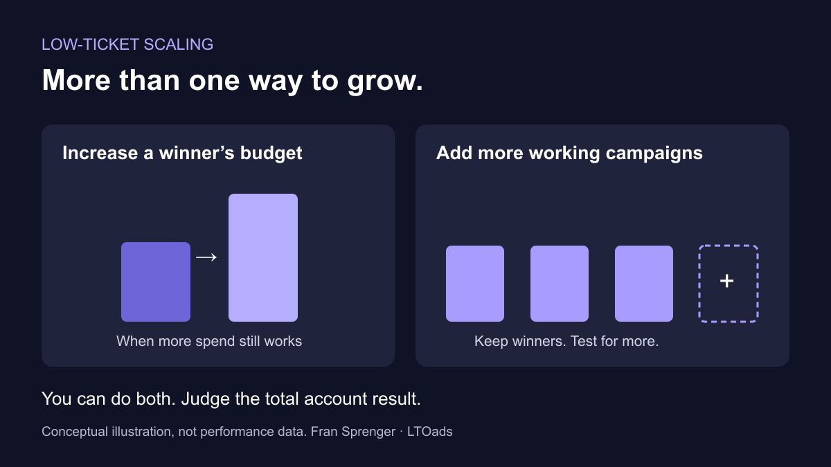 Comparison of raising one campaign's budget and keeping several working campaigns alongside new tests.